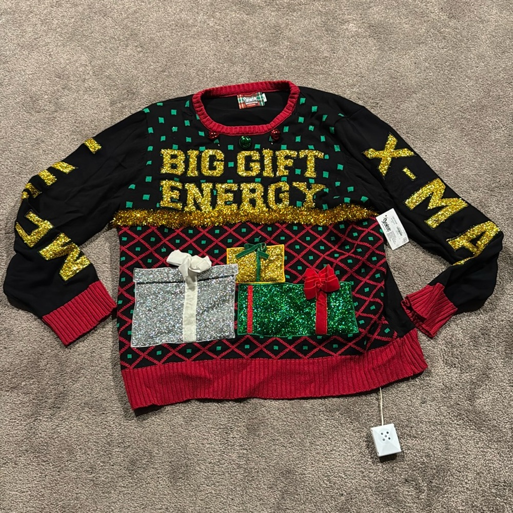 Spencer’s Workshop Big Gift Energy Christmas Sweater SIZE XXL